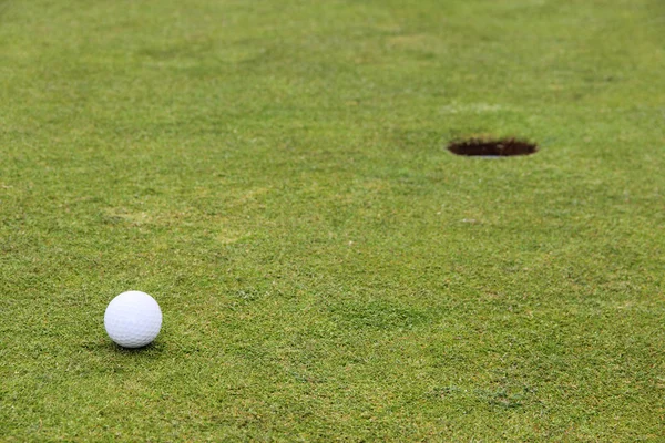 Balle de golf sur lèvre de tasse — Photo