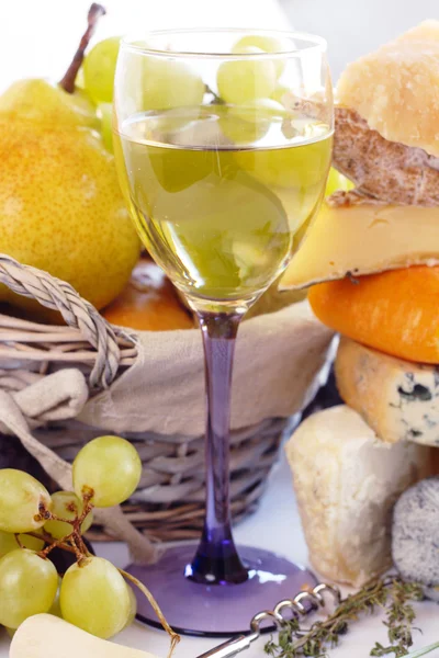 Cheese, wine and fruits — Stock Photo, Image