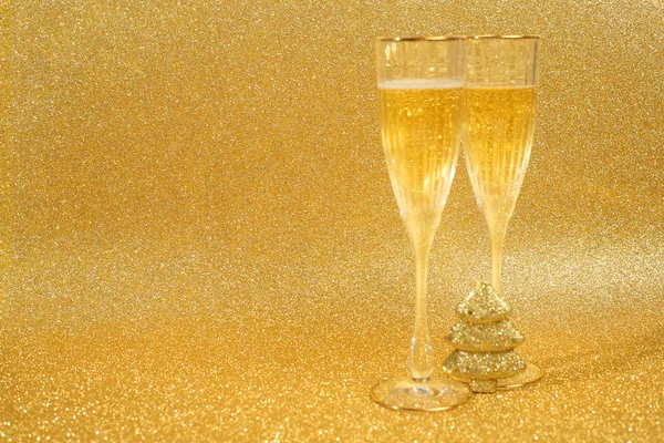 Champagne en kerstdecor — Stockfoto