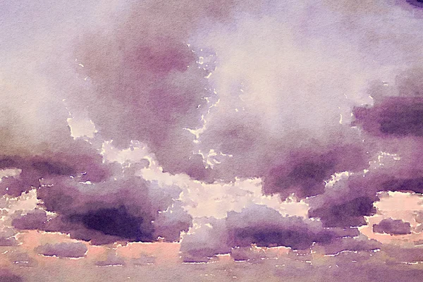 水彩画紫色天空与云彩 — 图库照片