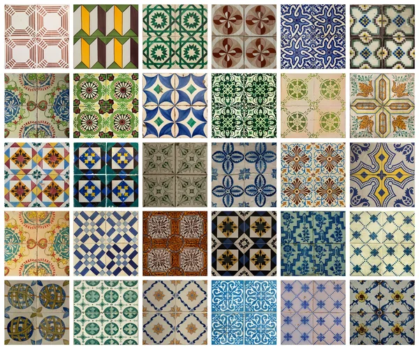 Colagem de diferentes azulejos coloridos padrão em Portugal — Fotografia de Stock