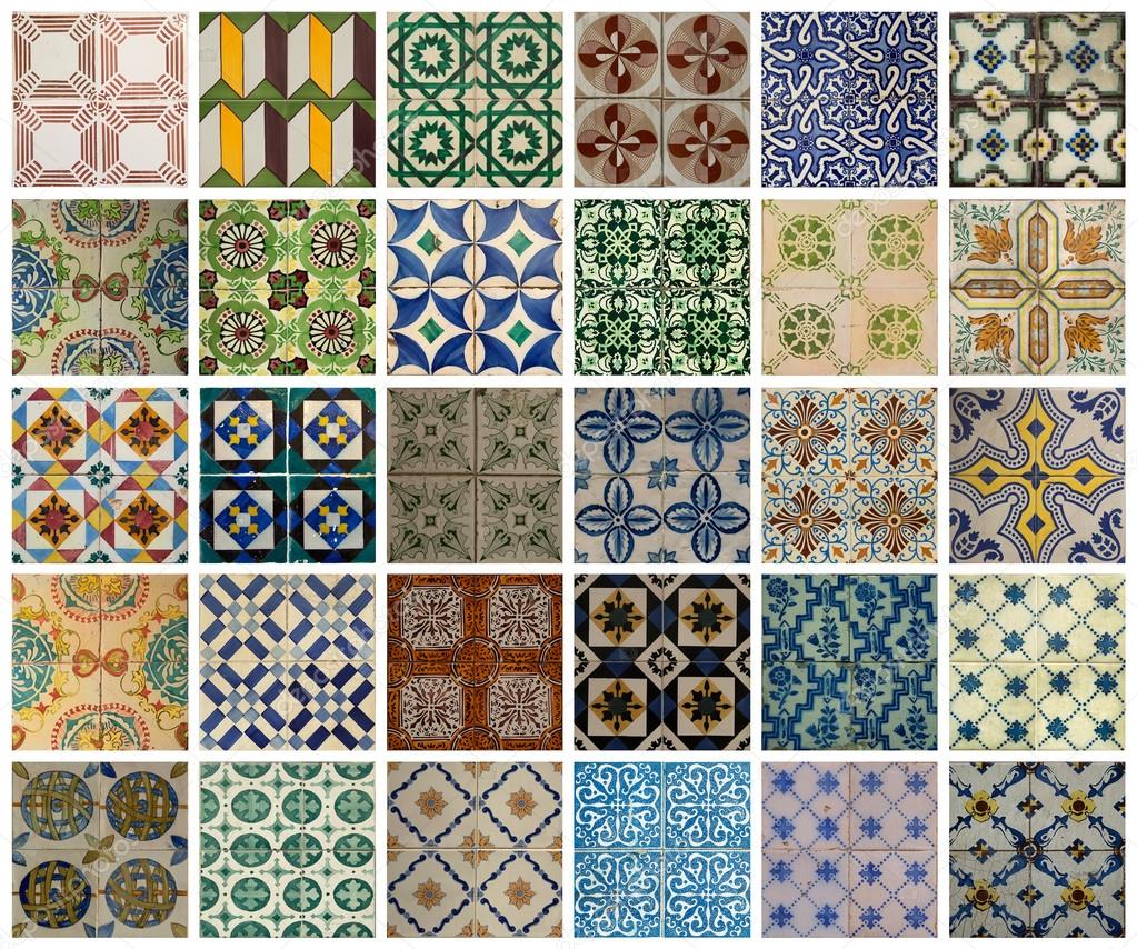 Collage of different colored pattern tiles in Portugal