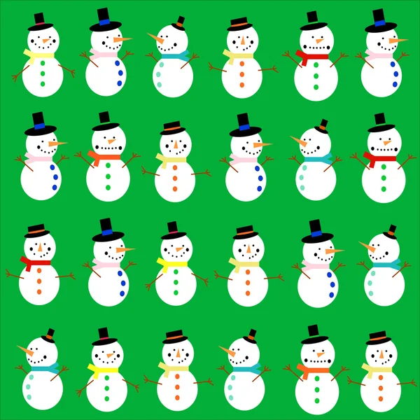 Muñecos de nieve en verde — Vector de stock