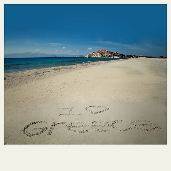 Eu amo desenho greece na areia — Fotografia de Stock