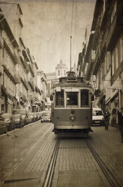 Tramvaje v Porto v sépie — Stock fotografie