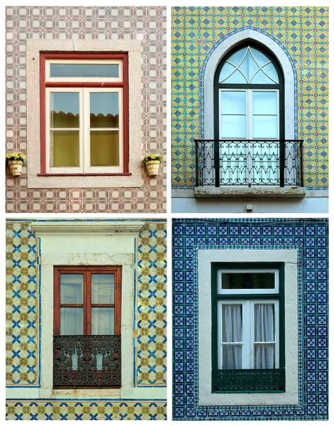 Colagem de janelas em Portugal com azulejos — Fotografia de Stock