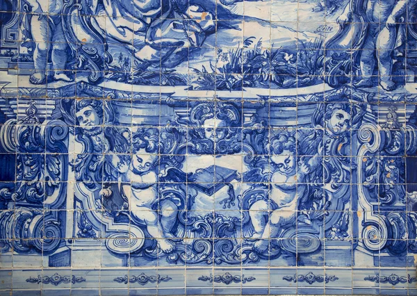 Detal anioła na niebieskie płytki w Portugalii Obraz Stockowy