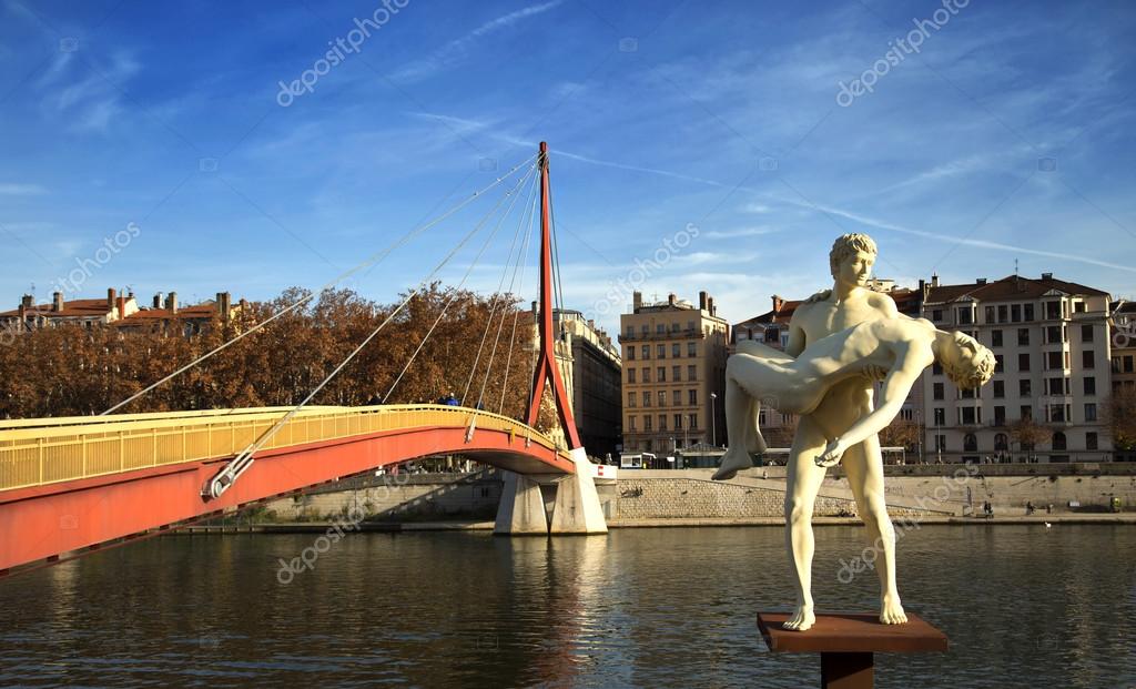 Sculpture of the Weight of oneself in Lyon, France Stock Editorial