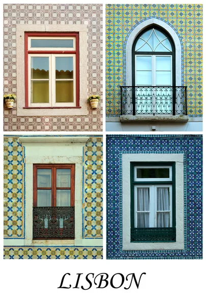 Collage of windows in Portugal with tiles — Stock Photo, Image