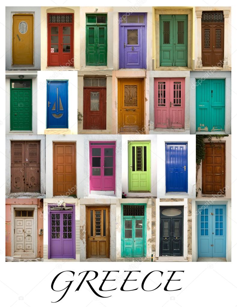 Collage of colorful greek doors