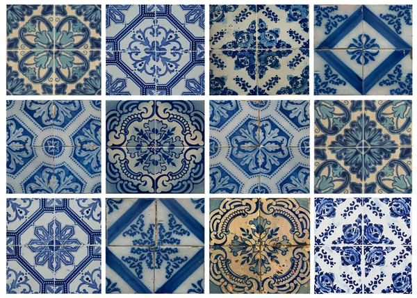 Collage van blauwe patroonelementen in Portugal — Stockfoto