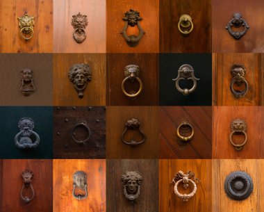 Collage of a variety of roman knockers and handles  clipart