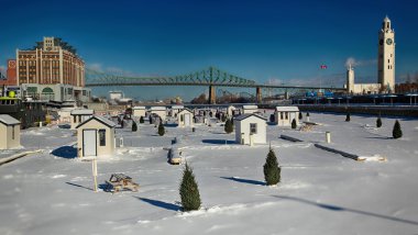 Ice fishing on Saint-Lawrence river clipart