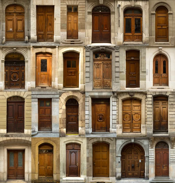 Κολάζ από ελβετικό ξύλινες πόρτες — Φωτογραφία Αρχείου