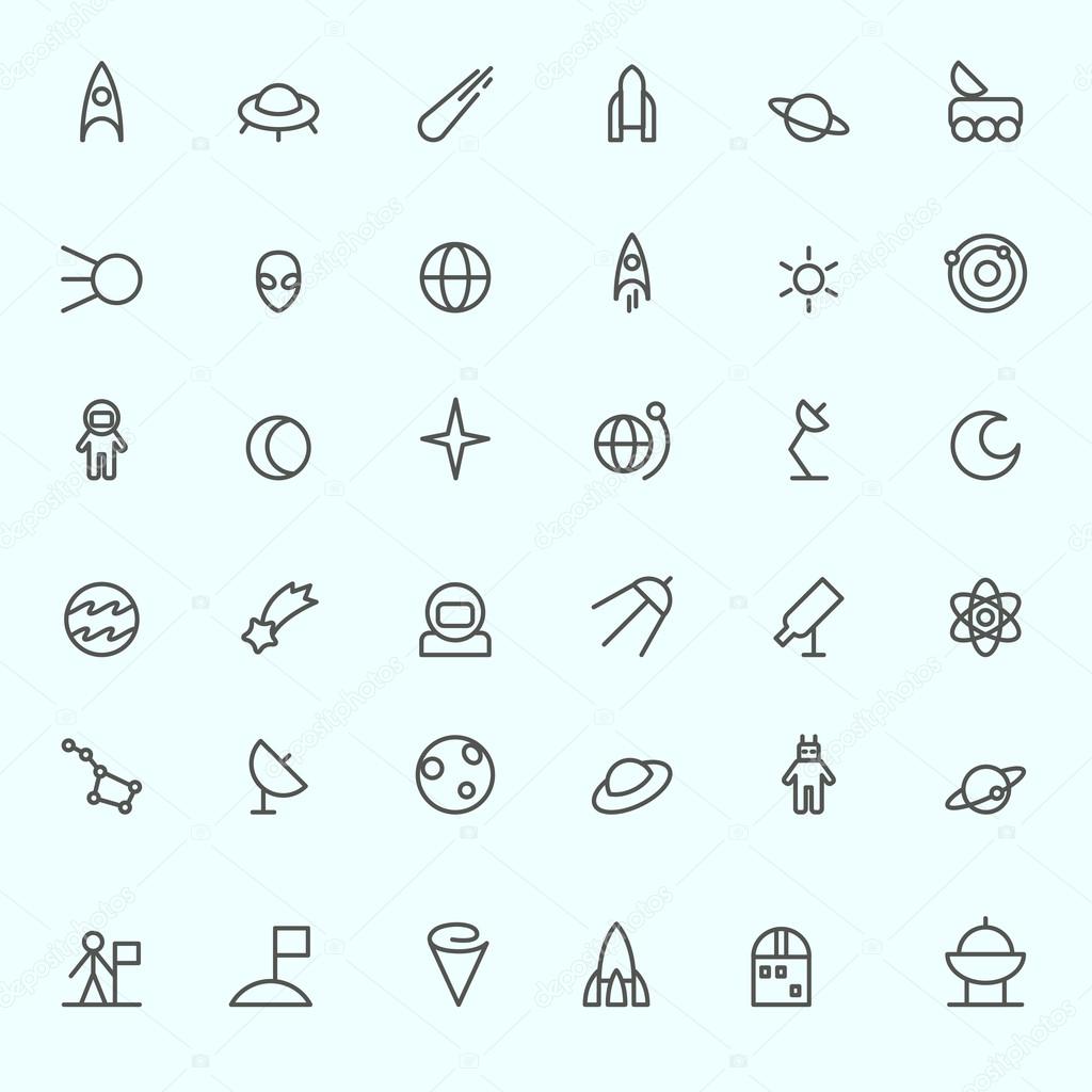 Vetor de Alien Cartoon icon. Set of space icons. Signs, outline symbols  collection, simple thin line icons for websites, web design, mobile app,  info graphics do Stock