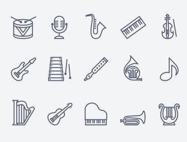 Set of 15 music instruments clipart