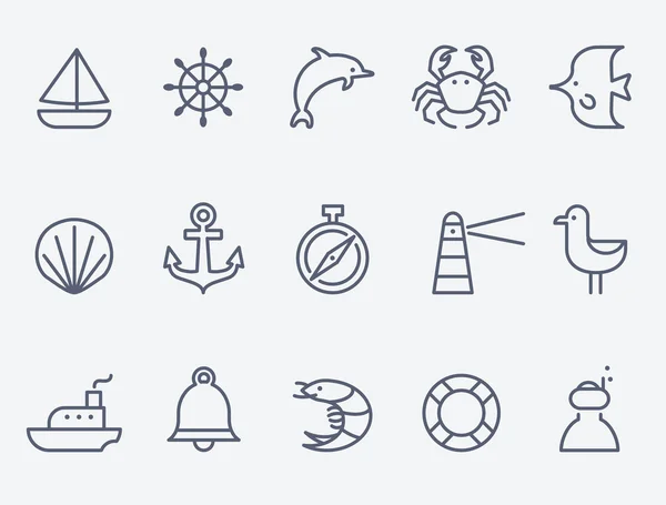 Set di 15 icone marine — Vettoriale Stock