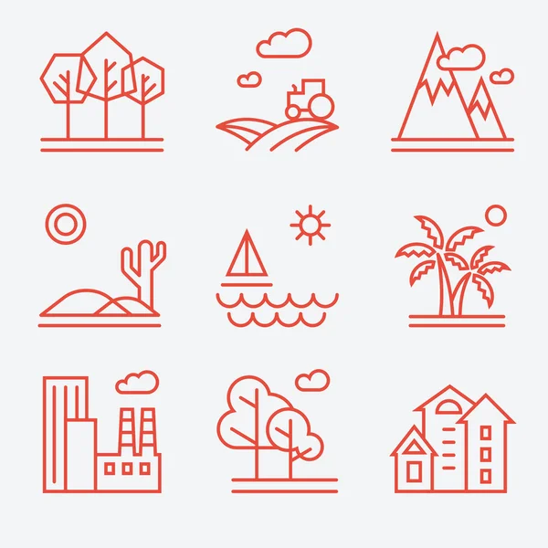 Set di 9 icone del paesaggio . — Vettoriale Stock