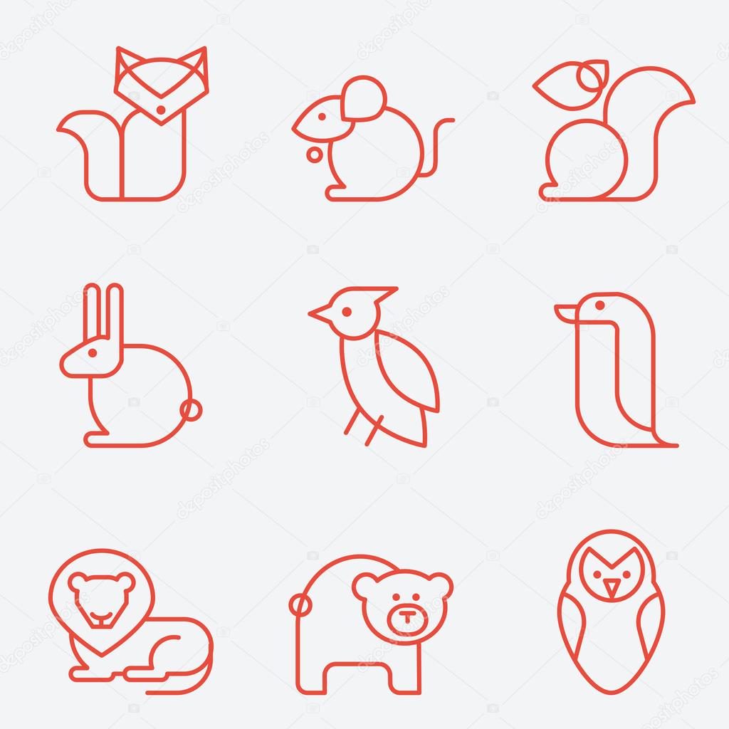 Animal icons, thin line style, flat design