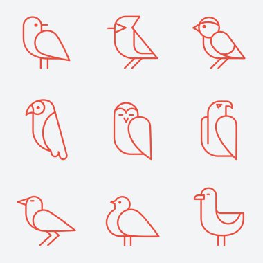 Bird icons, thin line style, flat design clipart