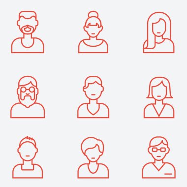 İnsanlar simgeler, ince çizgi stili, düz tasarım