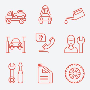 Car service icons, thin line style, flat design clipart
