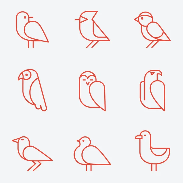Піктограми птахів, стиль тонкої лінії, плоский дизайн Векторна Графіка