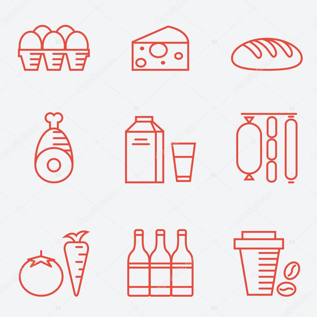 Dairy products, thin line style, flat design