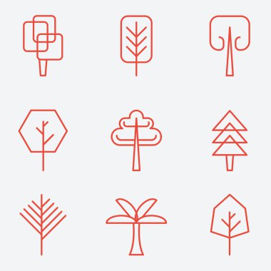 Tree icons, flat design, thin line style clipart