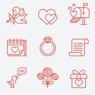 St. Valentine's Day icons, thin line style, flat design clipart
