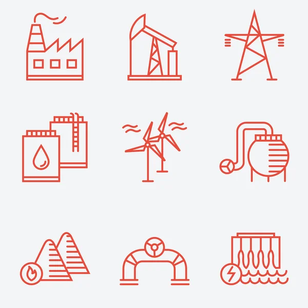 Iconos de la industria, estilo de línea delgada, diseño plano — Archivo Imágenes Vectoriales