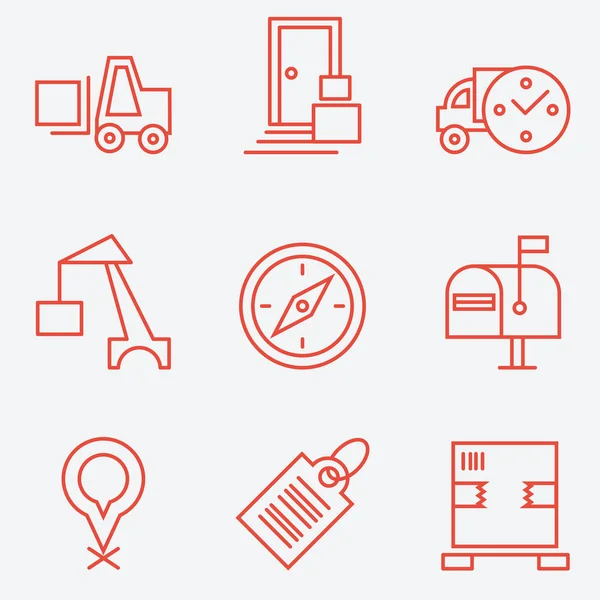 Logistiska ikoner, tunn linjestil, platt design — Stock vektor