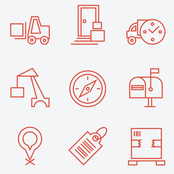 Iconos logísticos, estilo de línea delgada, diseño plano — Vector de stock