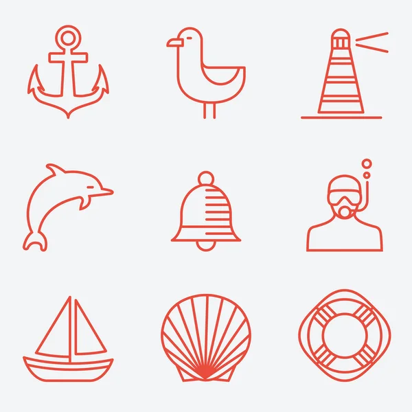 Marine icons, thin line style, flat design — Stock Vector