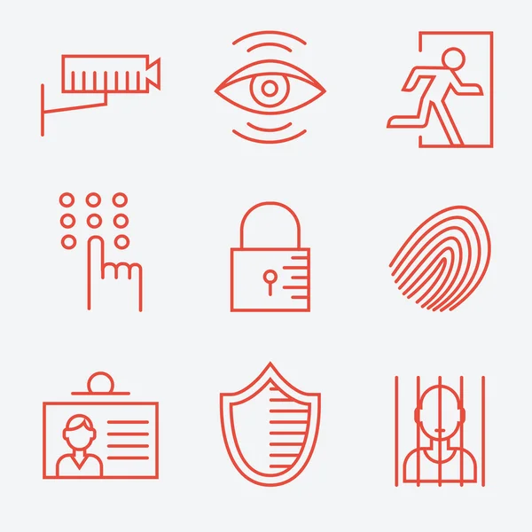 Iconos de seguridad, estilo de línea delgada, diseño plano — Archivo Imágenes Vectoriales
