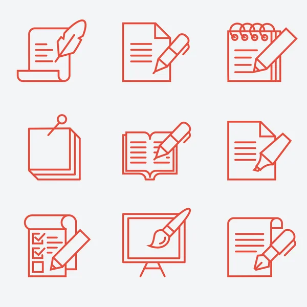 Writing tools icons, thin line style, flat design — Stock Vector