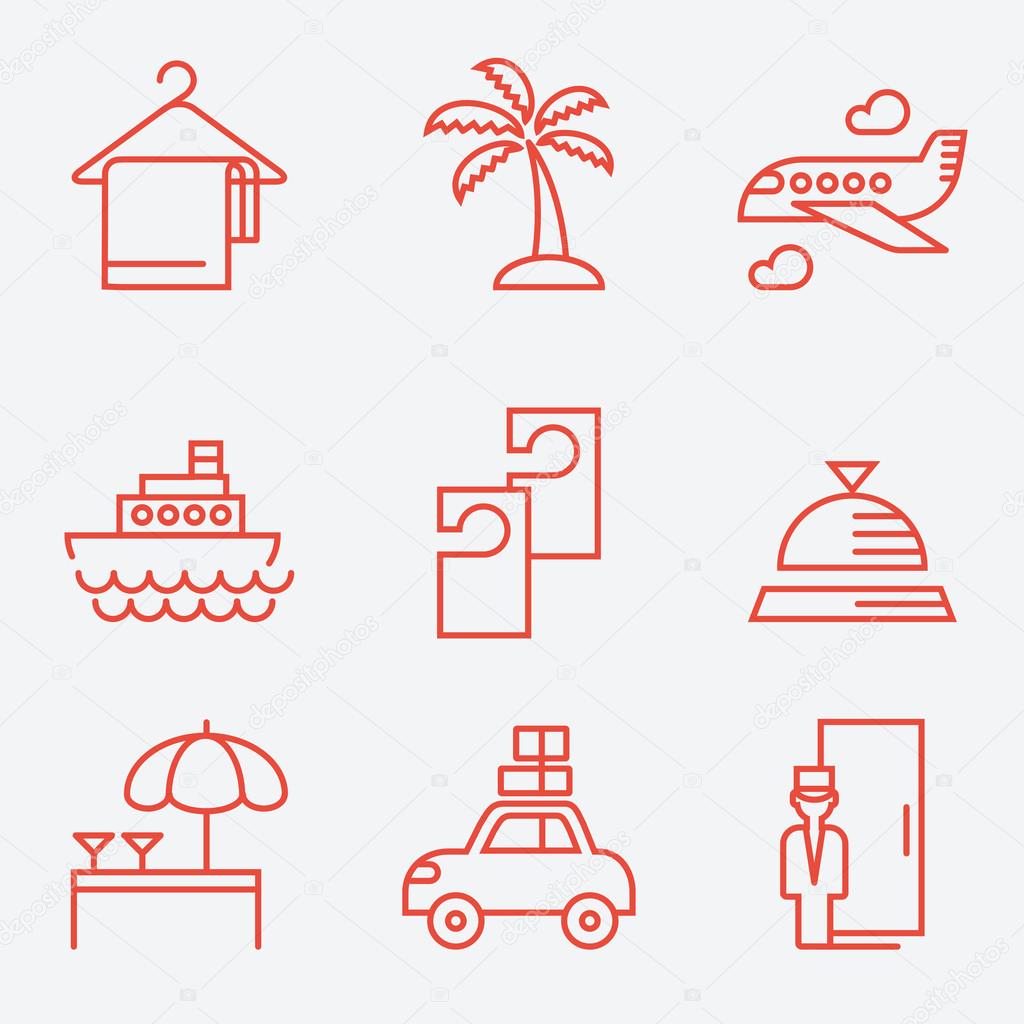 Hotels icons, thin line style, flat design