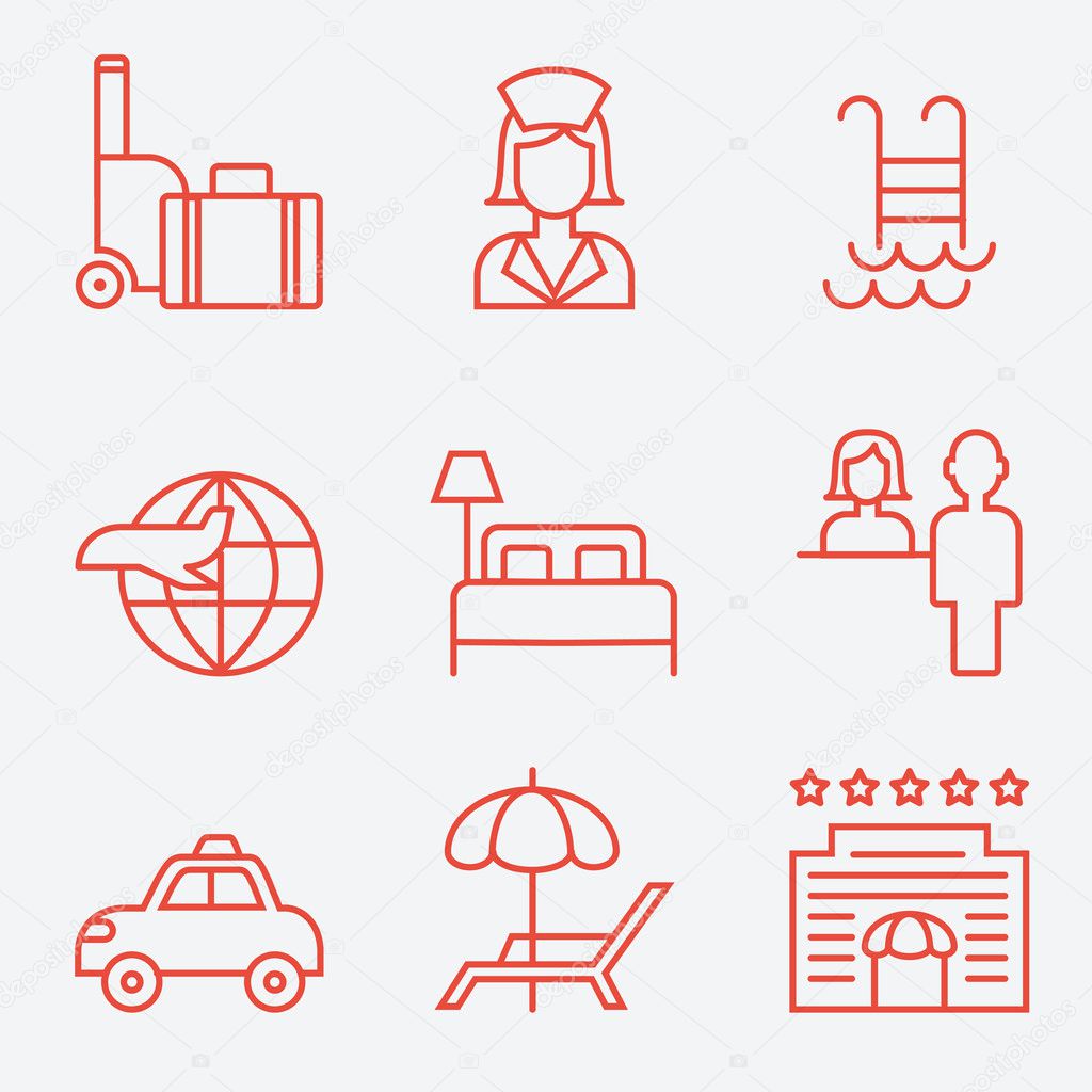 Hotel icons, thin line style, flat design