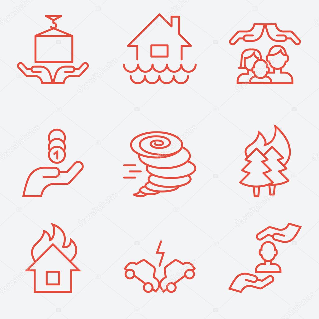 Insurance icons, thin line style, flat design