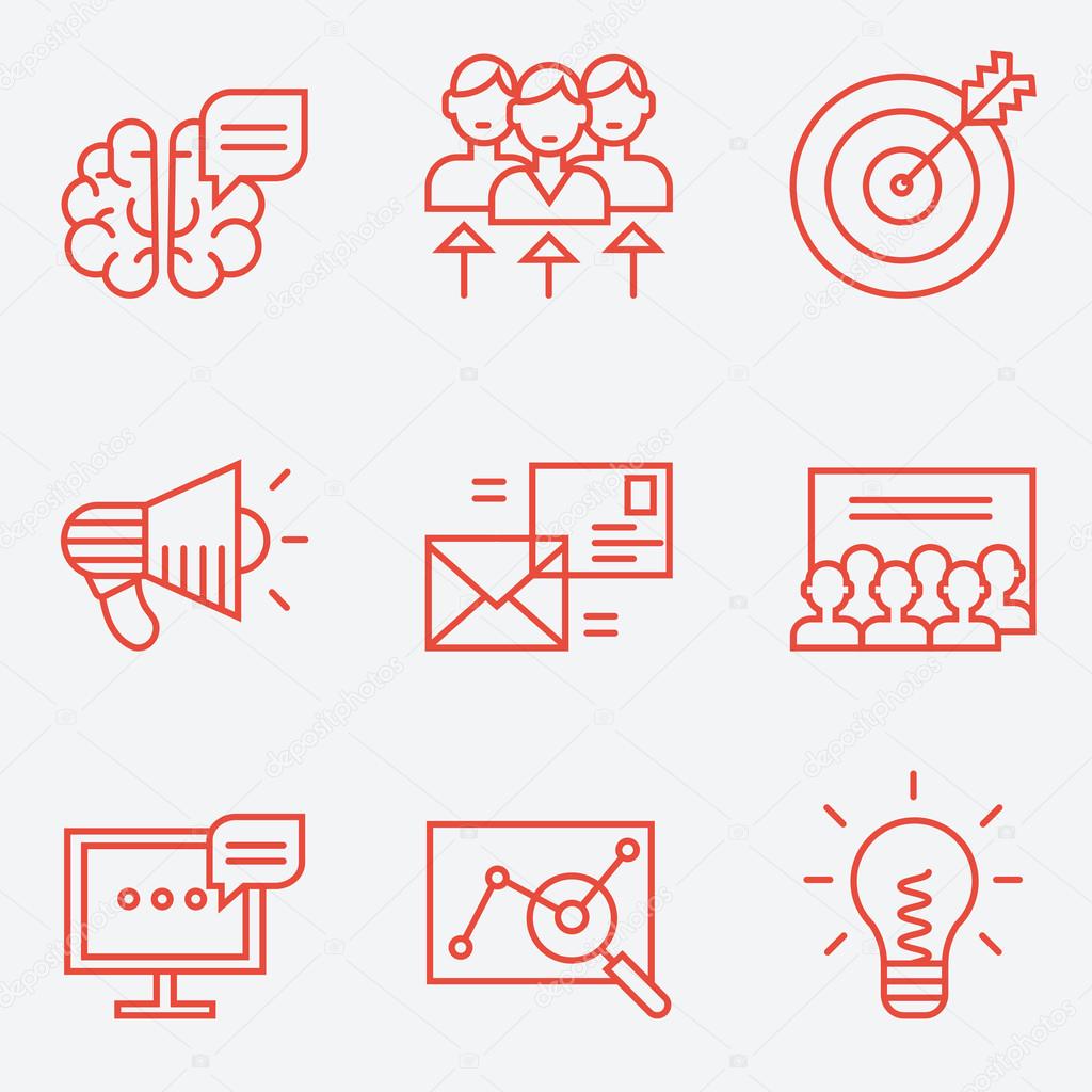 Marketing icons, thin line style, flat design