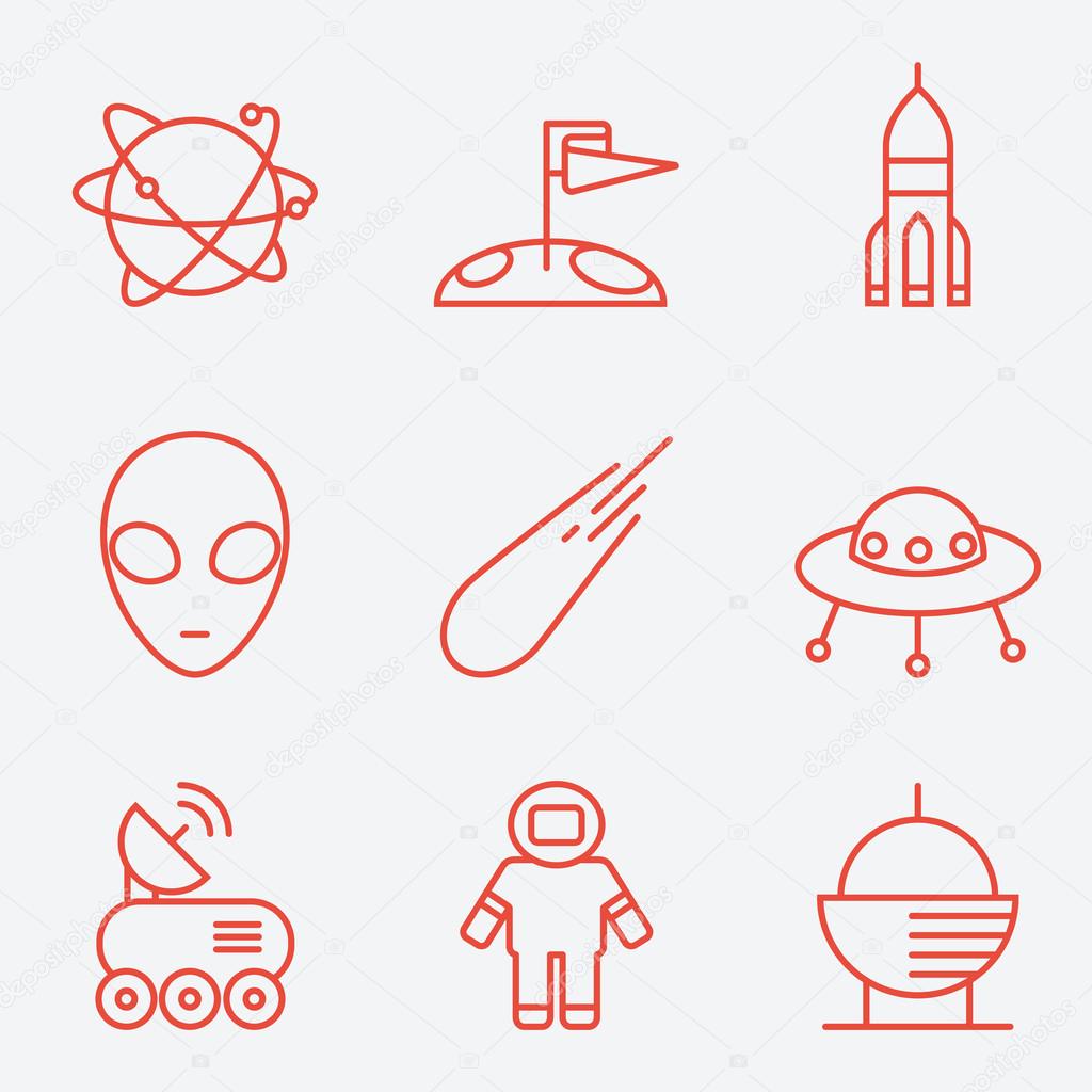 Space icons, thin line style, flat design
