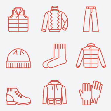 Clothes icons, thin line style, flat design clipart