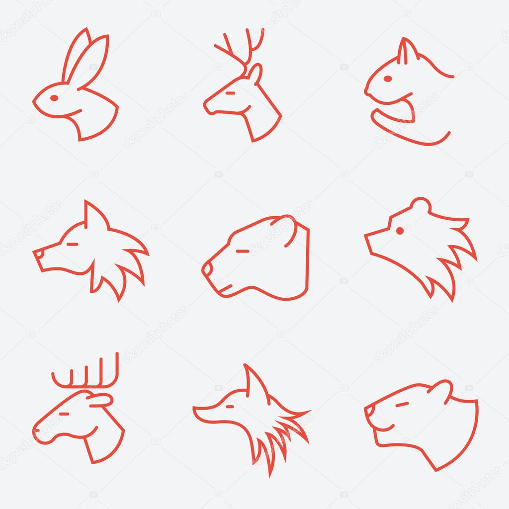 Animal icons, thin line style, flat design