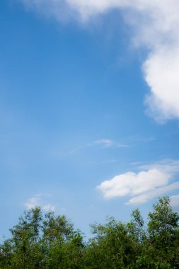 Açık mavi gökyüzü arkaplanı, arka planda bulutlar.