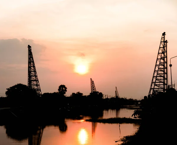 Silhouette, construction team working for industry background.