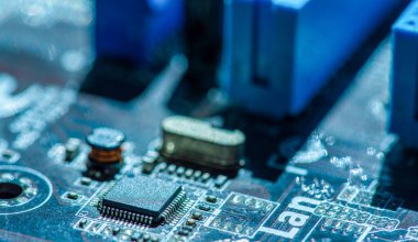 Özet olarak, anakart elektronik arkaplanı kapat. (mantık kartı, Cpu ana kartı, devre, sistem kartı, mobo)