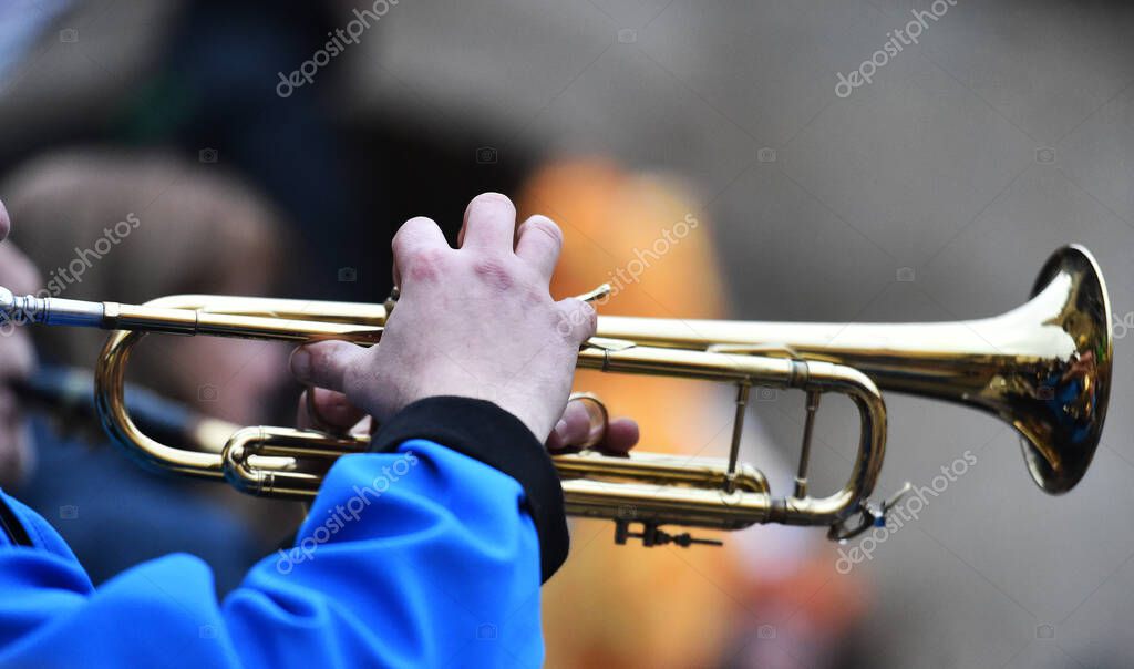 A nice trumpet  at a concert