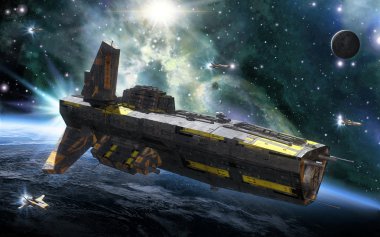 Uzay gemisi destroyer ve gezegen