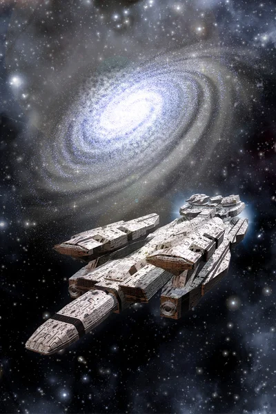 Space Battleship Spaceship and Galaxy — Stock Photo, Image