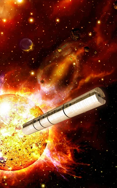 Spaceship and burning star — Stock Photo, Image